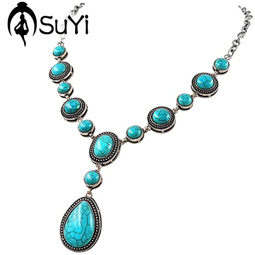 Suyi Long Pendant Turquoise Y Necklace for Women Bohemian Handmade Beaded Necklace jewelry Drop-shaped Turquoise1