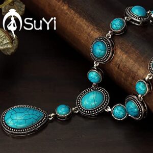 Suyi Long Pendant Turquoise Y Necklace for Women Bohemian Handmade Beaded Necklace jewelry Drop-shaped Turquoise1