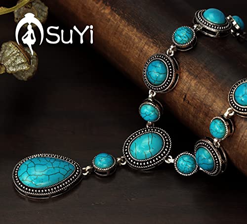 Suyi Long Pendant Turquoise Y Necklace for Women Bohemian Handmade Beaded Necklace jewelry Drop-shaped Turquoise1