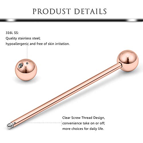 Hoeudjo 10pcs 16G 14G Surgical Steel Industrial Barbell Cartilage Earrings Hoop Helix Tragus Stud Labret Lip Medusa Monroe Rings Piercing Jewelry for Women Men Rose Gold