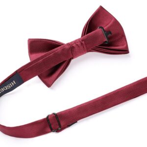 HISDERN Bow Ties for Men Burgundy Pre-Tie Bow Tie and Pocket Square Set Adjustable Solid Color Bow Tie Classic Men's Tuxedo Bowtie for Wedding Party