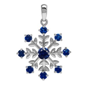 silvershake created blue sapphire 925 sterling silver snowflake pendant