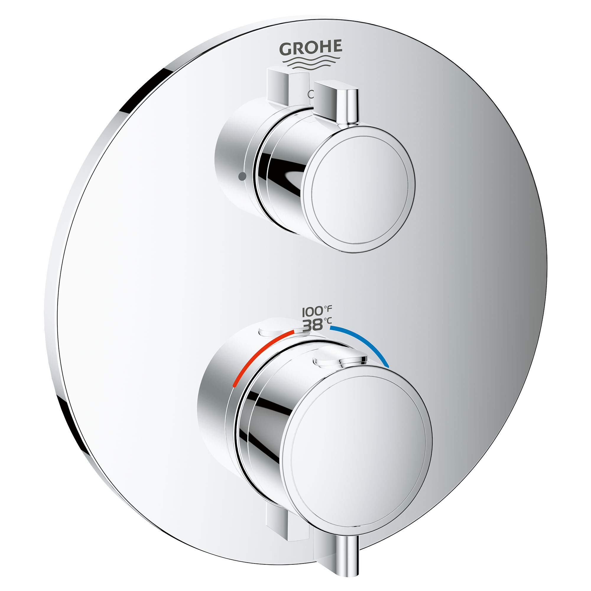 GROHE 24133000 Grohtherm Dual-Function 2-Handle Shower Thermostatic Valve Trim Kit, Starlight Chrome