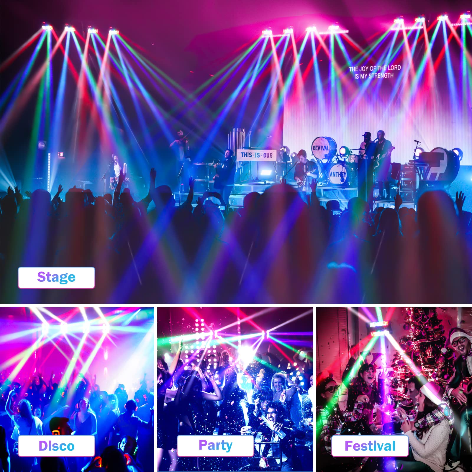 BETOPPER Moving Head DJ Lights,Stage Lights for Parties, RGBW 8x3W LED Spider Lights, Sound Activated & DMX-512 for Party, Pub, Wedding Event, Club, Carnival Festival, Disco Stage Lighting(2 Packs)