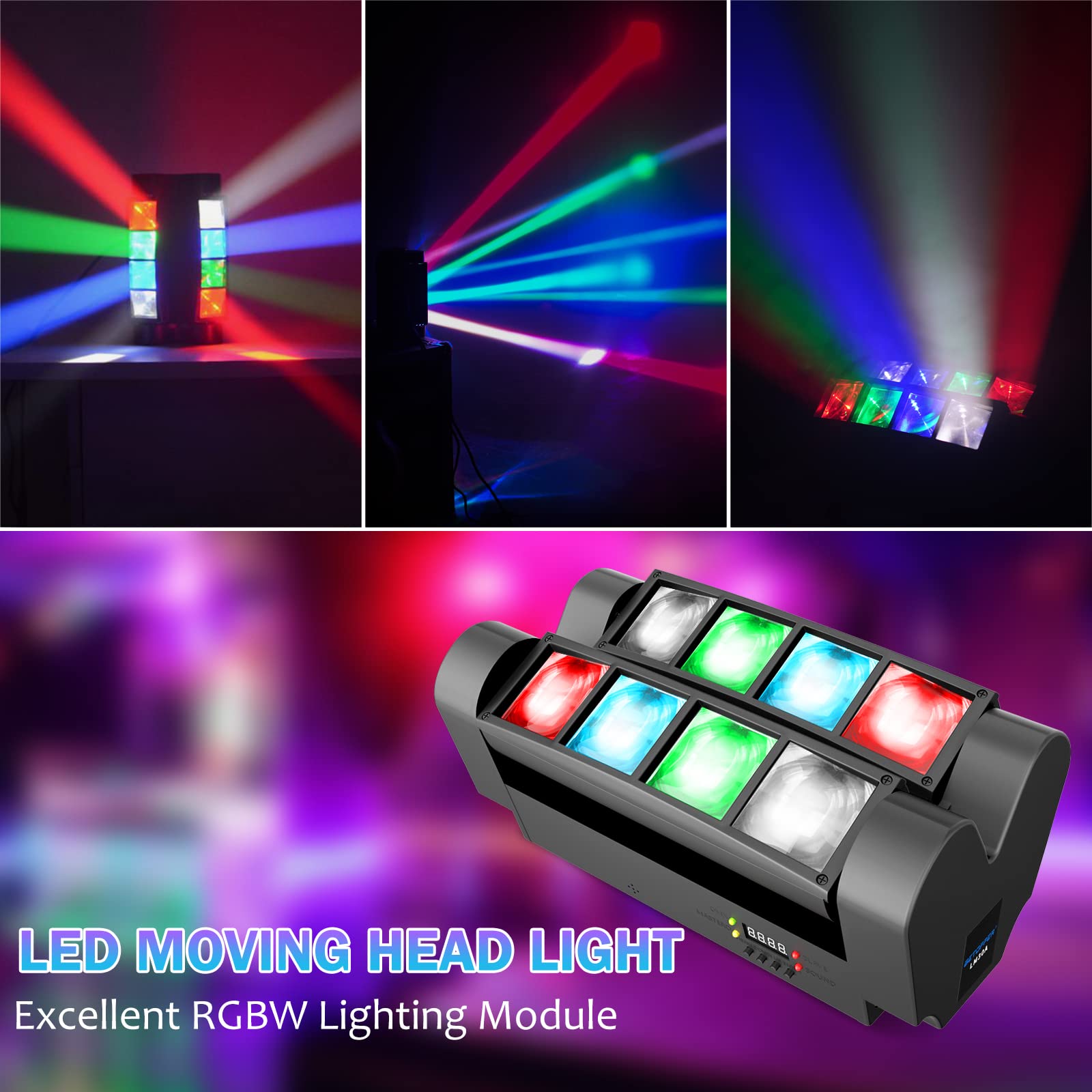 BETOPPER Moving Head DJ Lights,Stage Lights for Parties, RGBW 8x3W LED Spider Lights, Sound Activated & DMX-512 for Party, Pub, Wedding Event, Club, Carnival Festival, Disco Stage Lighting(2 Packs)