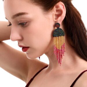 ALLEN DANMI Jewelry Dangle Earrings Ethnic Bohemia Style Handmade Colorized Seed Beads Waterfall Shape Statement Drop Earrings Shining Luxury Gift for Women. (Black)