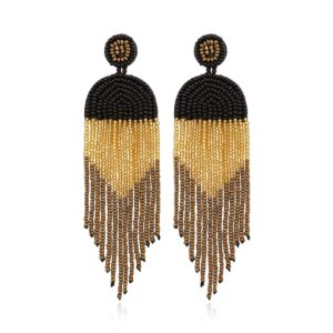 ALLEN DANMI Jewelry Dangle Earrings Ethnic Bohemia Style Handmade Colorized Seed Beads Waterfall Shape Statement Drop Earrings Shining Luxury Gift for Women. (Black)