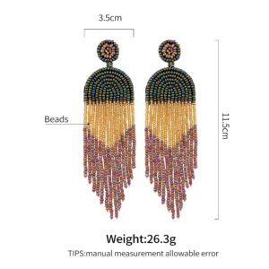 ALLEN DANMI Jewelry Dangle Earrings Ethnic Bohemia Style Handmade Colorized Seed Beads Waterfall Shape Statement Drop Earrings Shining Luxury Gift for Women. (Black)