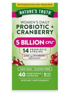 nature's truth probiotics for women | 5 billion cfus daily | 40 vegetarian capsules | with cranberry | non-gmo & gluten free | no refrigeration needed