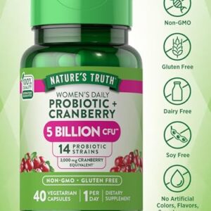 Nature's Truth Probiotics for Women | 5 Billion CFUs Daily | 40 Vegetarian Capsules | with Cranberry | Non-GMO & Gluten Free | No Refrigeration Needed