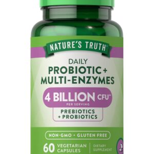 Nature's Truth Probiotics with Enzymes | 60 Capsules | Stomach Friendly for Men and Women | Non-GMO and Gluten Free Digestive Health Supplement