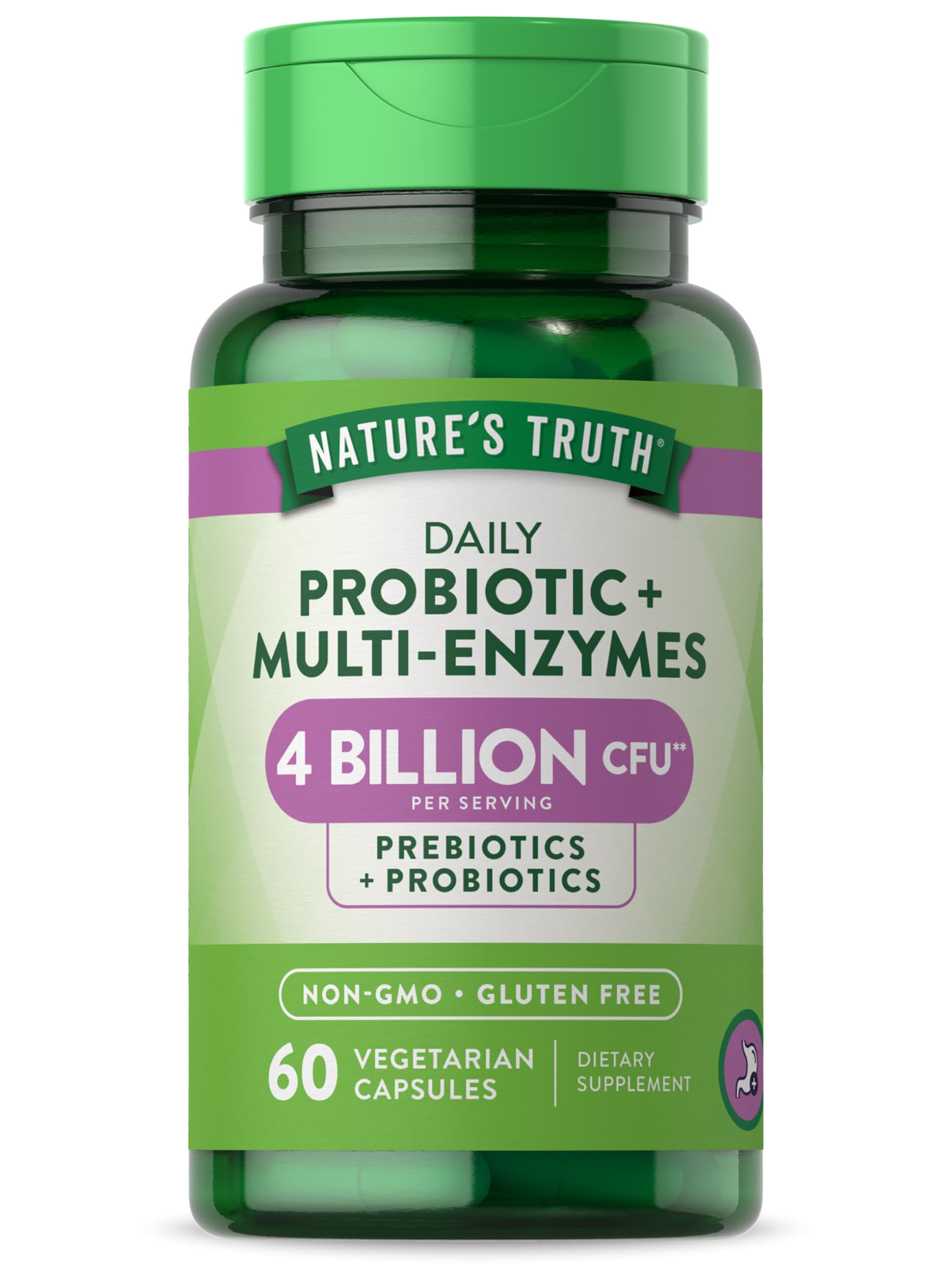 Nature's Truth Probiotics with Enzymes | 60 Capsules | Stomach Friendly for Men and Women | Non-GMO and Gluten Free Digestive Health Supplement