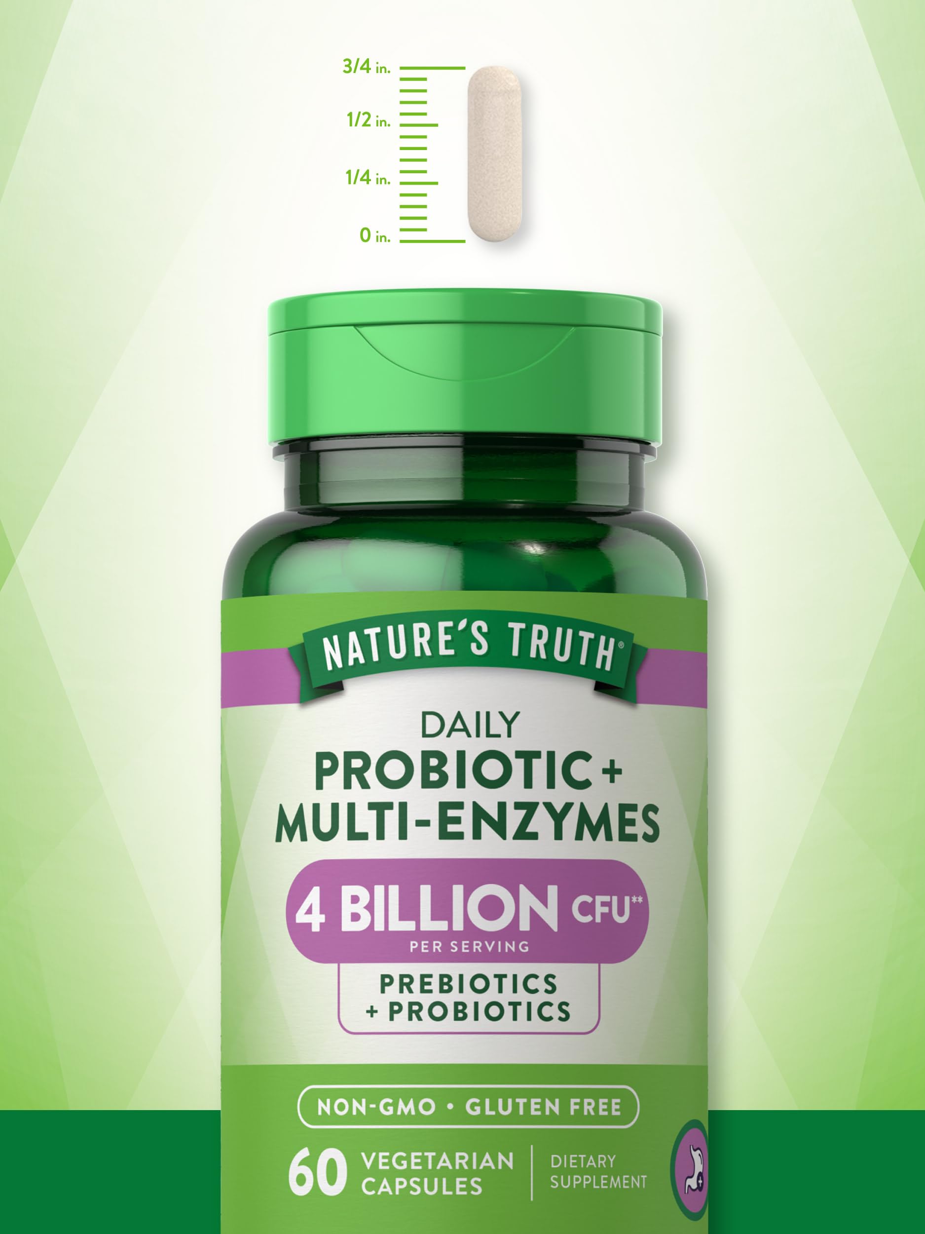 Nature's Truth Probiotics with Enzymes | 60 Capsules | Stomach Friendly for Men and Women | Non-GMO and Gluten Free Digestive Health Supplement