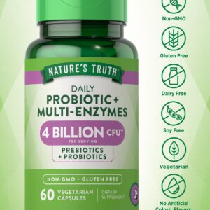 Nature's Truth Probiotics with Enzymes | 60 Capsules | Stomach Friendly for Men and Women | Non-GMO and Gluten Free Digestive Health Supplement