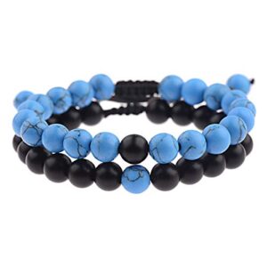 8mm Distance Bracelet Lover Couple Relationship Natural Stone Beads Yoga Bracelet Strand Stretch Bracelet Couple Jewelry for Him or Her Men and Women (Blue)