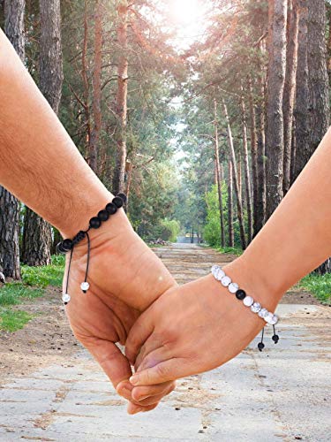 8mm Distance Bracelet Lover Couple Relationship Natural Stone Beads Yoga Bracelet Strand Stretch Bracelet Couple Jewelry for Him or Her Men and Women (Blue)