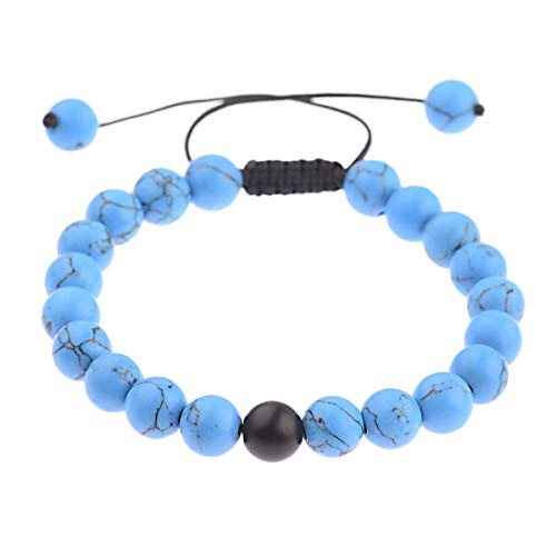 8mm Distance Bracelet Lover Couple Relationship Natural Stone Beads Yoga Bracelet Strand Stretch Bracelet Couple Jewelry for Him or Her Men and Women (Blue)