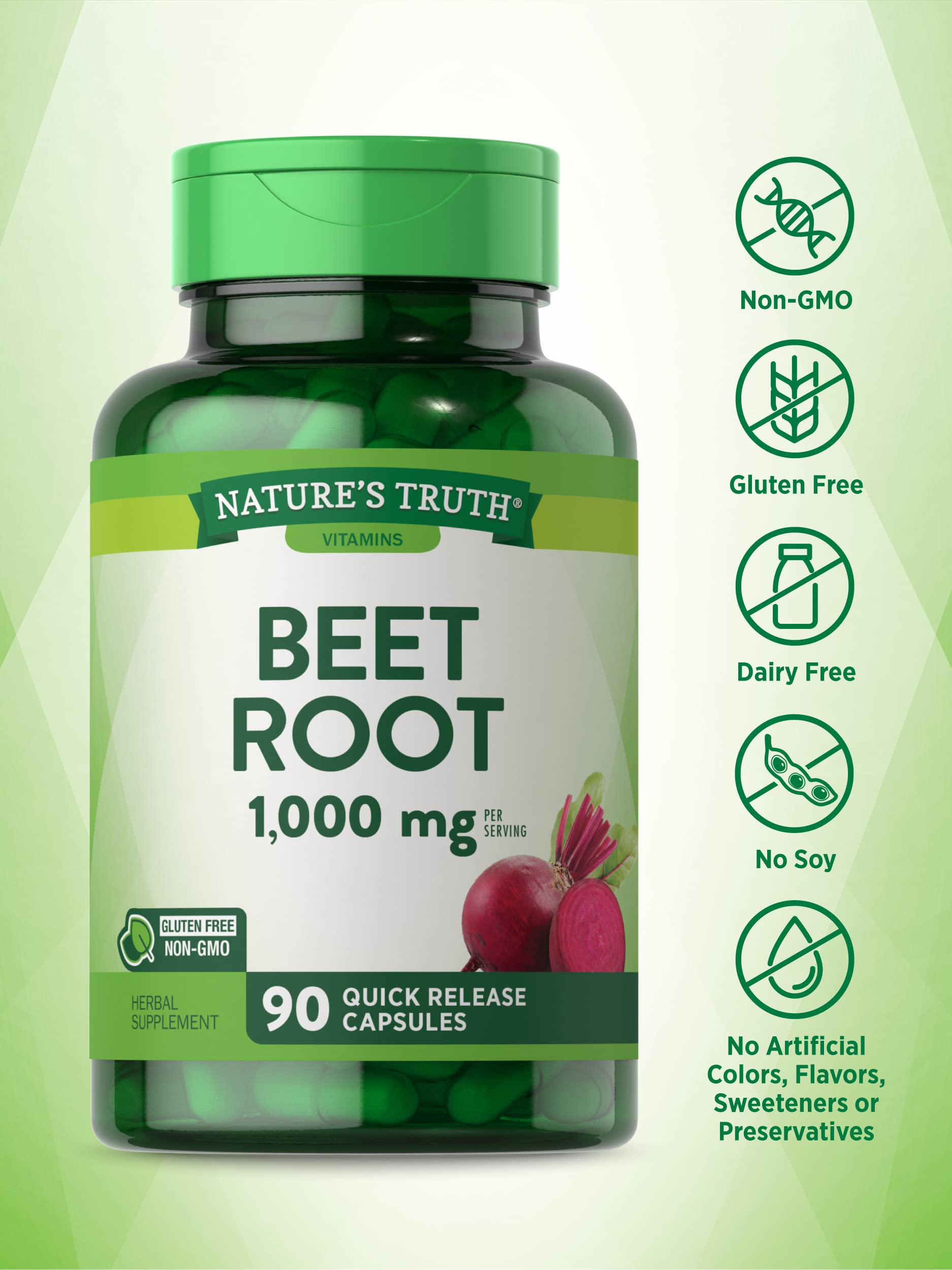 Nature's Truth Beet Root Capsules | 1000mg | 90 Pills | Herbal Extract | Gluten Free, Non-GMO Supplement, 90 Count