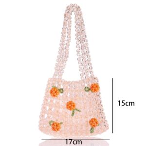 Abvokury YIFEI Women Orange Colored Transparent Flower Beaded Acrylic Shoulderbag Evening Bags for Wedding Party