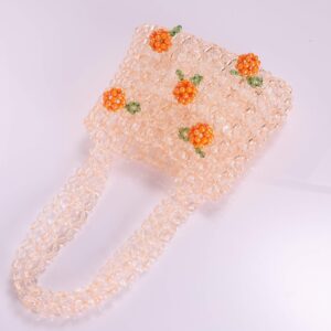 Abvokury YIFEI Women Orange Colored Transparent Flower Beaded Acrylic Shoulderbag Evening Bags for Wedding Party