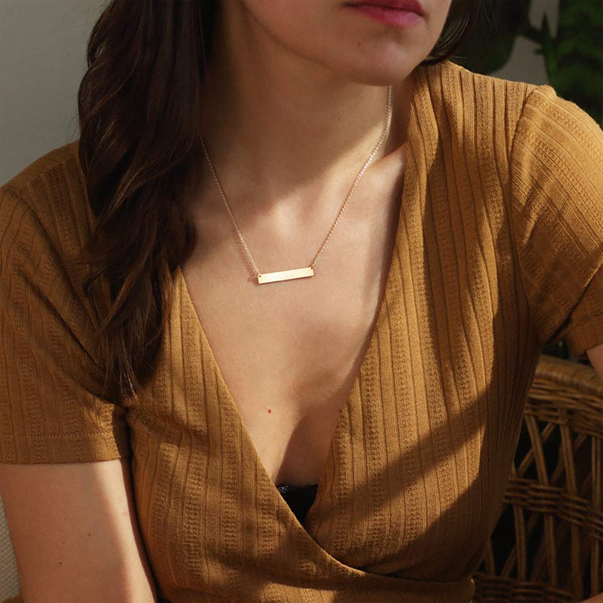 itianxi Gold Dainty Bar Necklace for Women,14K Gold Plated Cute Tiny Horziontal/Balance Necklace,Delicate Fashion Necklace