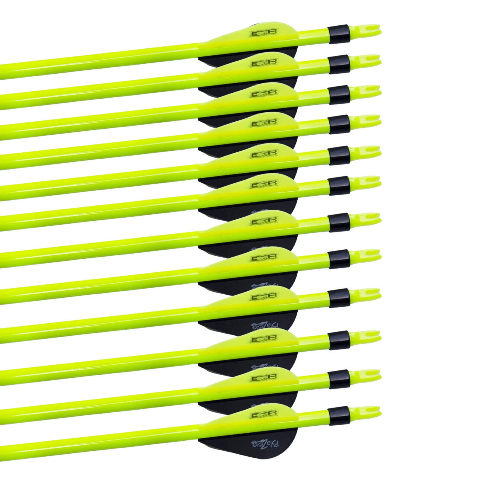 12Pcs 31'' Fluorescent Yellow Pure Carbon Arrows with Replaceable Points for Compound Bow and Recurve Bow Hunting and Target Practice