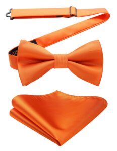 hisdern bow ties for men orange bow tie and pocket square set mens solid color pre-tied bowtie classic men's formal tuxedo bowties for wedding party