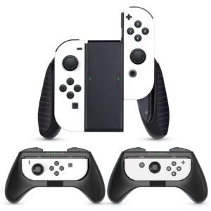 heystop grip compatible with nintendo switch oled/nintendo switch joycon 3 pack, wear resistant game switch controller handle case kit for nintendo switch joy con, black