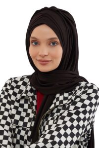 aisha's design instant hijab for women muslim, presewn 95% cotton jersey turban, ready to wear scarf, black