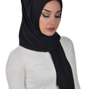 Aisha's Design Instant Hijab for Women Muslim, Presewn 95% Cotton Jersey Turban, Ready to Wear Scarf, Black