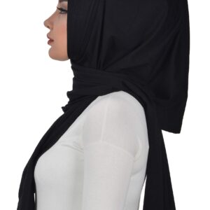 Aisha's Design Instant Hijab for Women Muslim, Presewn 95% Cotton Jersey Turban, Ready to Wear Scarf, Black