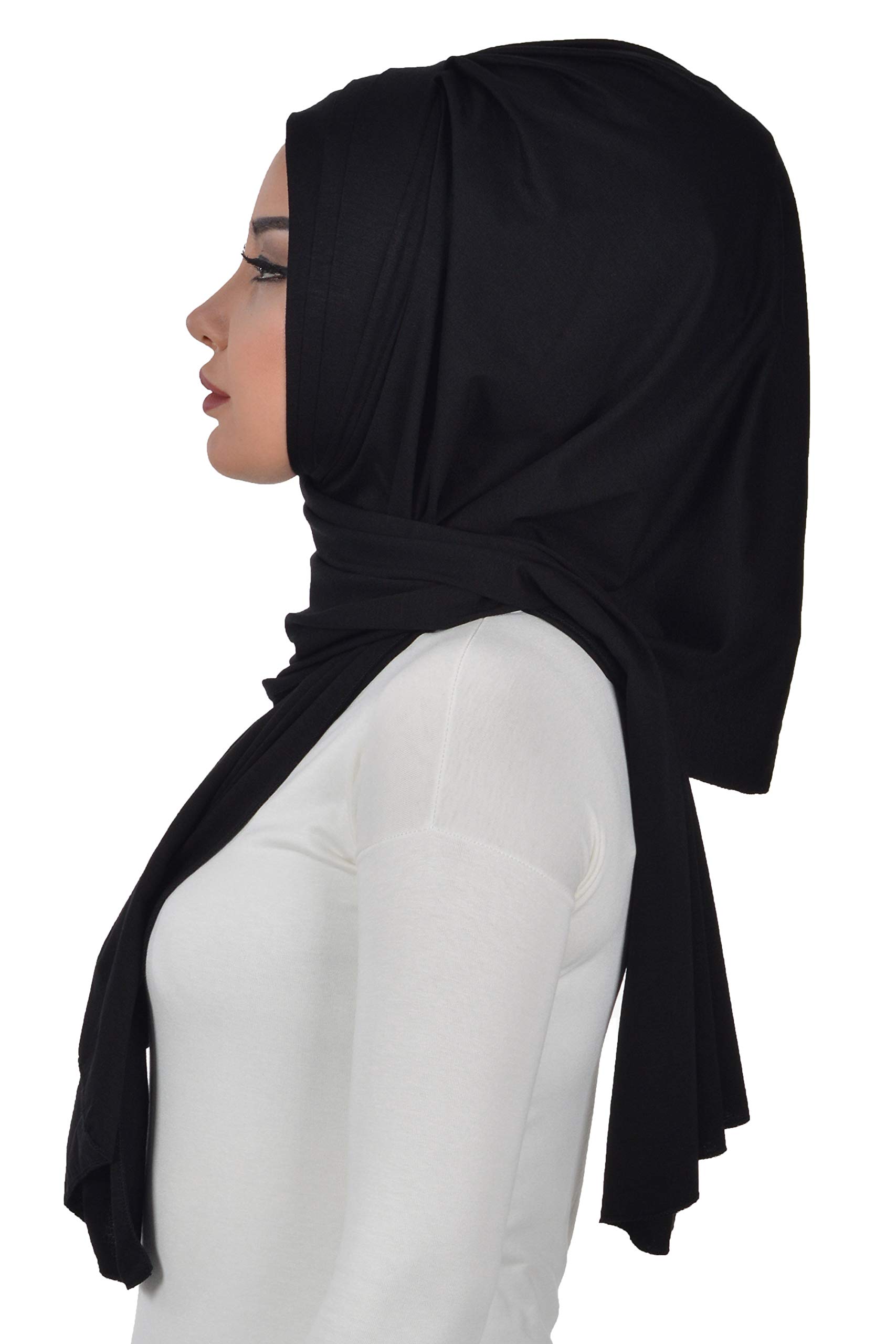 Aisha's Design Instant Hijab for Women Muslim, Presewn 95% Cotton Jersey Turban, Ready to Wear Scarf, Black