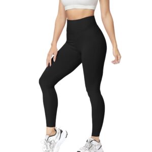 VALANDY High Waisted Leggings for Women Stretch Tummy Control Athletic Workout Running Yoga Pants Black Plus Size