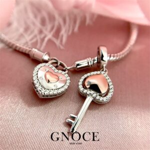 GNOCE Charm Bracelet Sterling Silver DIY Snake Chain Open My Heart Lock Basic Charm Bracelet Bangle with Heart Shaped Lock Clasp (8.7)