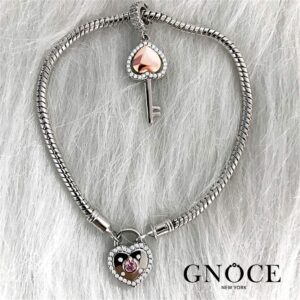 GNOCE Charm Bracelet Sterling Silver DIY Snake Chain Open My Heart Lock Basic Charm Bracelet Bangle with Heart Shaped Lock Clasp (8.7)