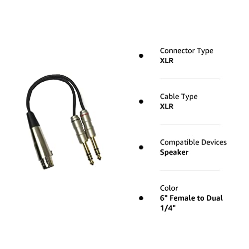 Studio Z XLR 6" Y Splitter Cable Gold Tips, 3 Pin Balanced XLR Female to Dual 1/4" Patch or Male to Dual 1/4" Y Cable Balanced Microphone Splitter Cord Audio Adaptor 6 Inch (6" Female to Dual 1/4")