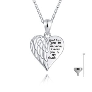 jinlou urn necklace for ashes sterling silver forever in my heart cremation jewelry for women (1 angel wings urn)