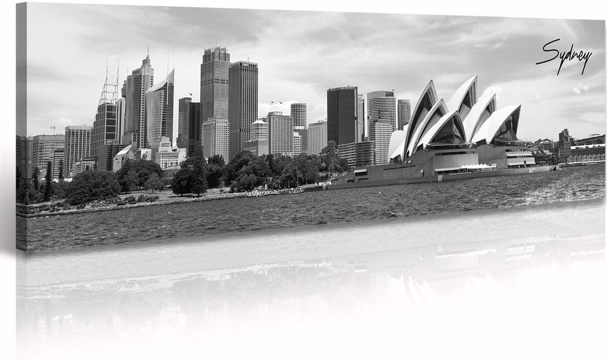 DJSYLIFE Sydney Skyline Wall Art Decor Canvas Print Black and White City Building Landscape Poster Australia Cityscape Modern Artwork Painting for Bedroom Office Home Decoration - 13.8" x 47.3"