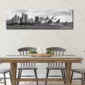 DJSYLIFE Sydney Skyline Wall Art Decor Canvas Print Black and White City Building Landscape Poster Australia Cityscape Modern Artwork Painting for Bedroom Office Home Decoration - 13.8" x 47.3"