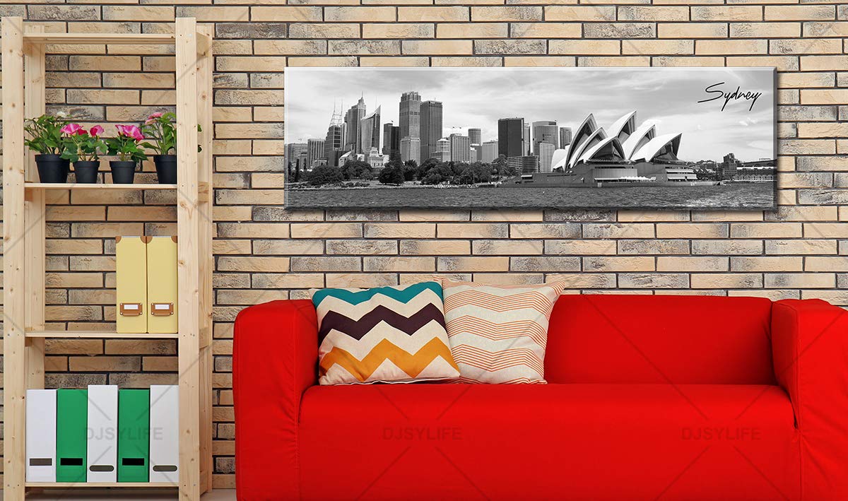 DJSYLIFE Sydney Skyline Wall Art Decor Canvas Print Black and White City Building Landscape Poster Australia Cityscape Modern Artwork Painting for Bedroom Office Home Decoration - 13.8" x 47.3"