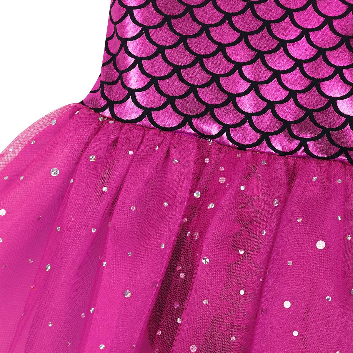 Moily Girls Sequins Mermaid Costume Criss Cross Back Fishscale Leotard Tutu Ballet Dress Princess Costume Rose Red 8