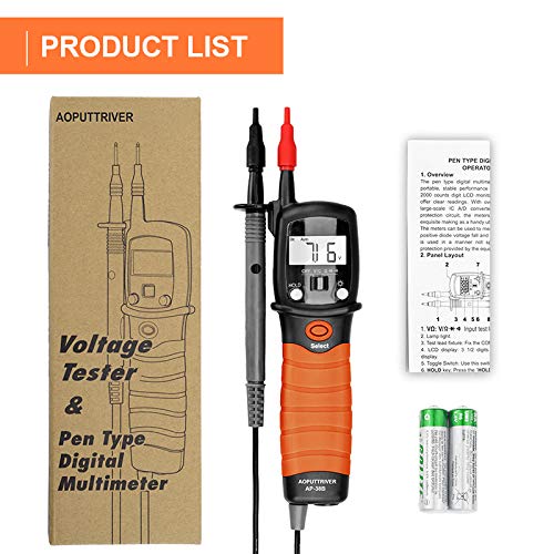 AOPUTTRIVER AP-38B Continuity Tester Digital Pen Multimeter, Voltmeter, 60M Ohm Resistance Tester with 2000 Counts for Measuring Voltmeter Resistance Diode Tester with Data Hold,Backlight…