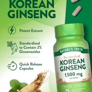 Nature's Truth Korean Ginseng Capsules | 75 Count | Standardized Extract from Ginseng Root | Non-GMO, Gluten Free Supplement