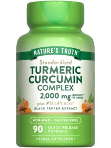 nature's truth turmeric curcumin capsules | 2000mg | 90 capsules | with 95% standardized curcuminoids and bioperine | non-gmo, gluten free supplement