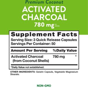 Nature's Truth Activated Charcoal Capsules 780mg | 150 Pills | Value Size | Non-GMO, Gluten Free Pills