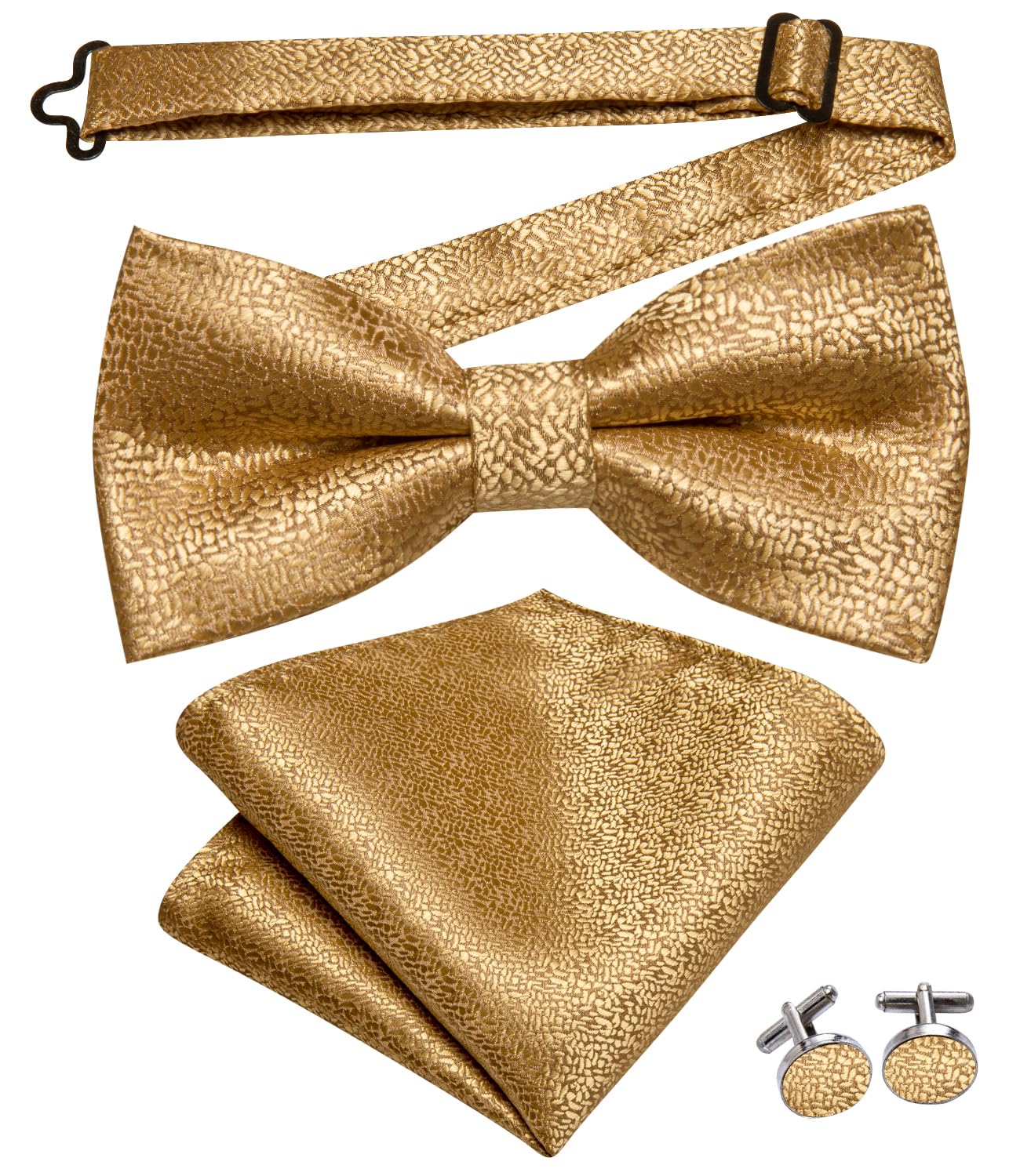 Dubulle Gold Bow Tie Lapel Pin Set for Men Mens Solid Gold Pretied Bowties Handkerchief Cufflinks