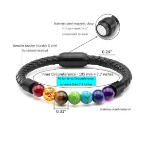 Jovivi 7 Chakra Beads Bracelet Healing Crystals Stone Energy Beads Balancing for Men Women Leather Cuff Bracelets Stainless Steel Buckle