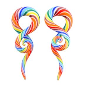 yofanst 2pcs glass ear tapers plugs handmade spiral gauges piercing jewelry, candy twist 0g