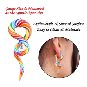 YOFANST 2pcs Glass Ear Tapers Plugs Handmade Spiral Gauges Piercing Jewelry, Candy Twist 0G