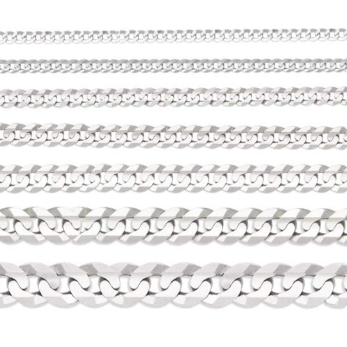 TOUSIATTAR 14K Two Tone Gold Curb Light White Pave Chain - Strong Italian Necklace - Nice Shiny Link Flawless Jewelry Gift for Women and Men-Available 16 to 32 Inches LENGTH (22, White 2.6MM Wide)